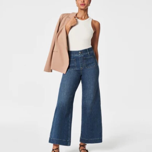 SPANXshape EveryWear Cropped Wide Leg Jeans with Patch Pockets Size L - Picture 1 of 7